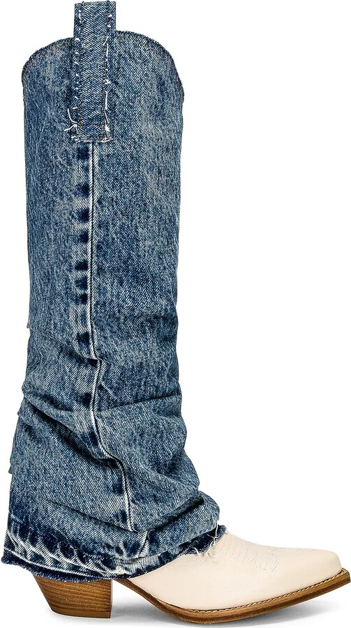 R13 Mid Cowboy Boot with Sleeve in Denim-Medium