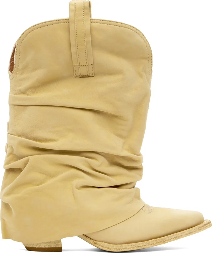 R13 SSENSE Exclusive Beige Low Rider Cowboy Boots