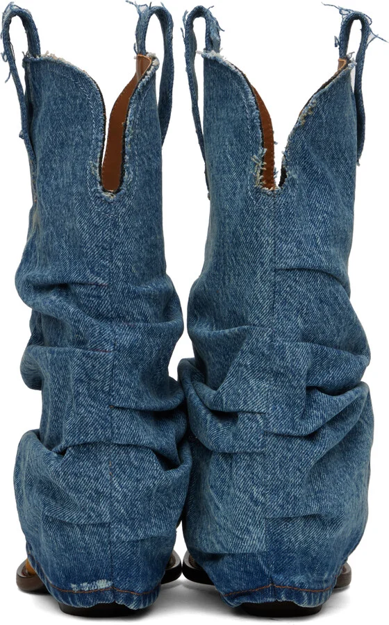 R13 Tan & Blue Low Rider Cowboy Denim Boots - Image 2