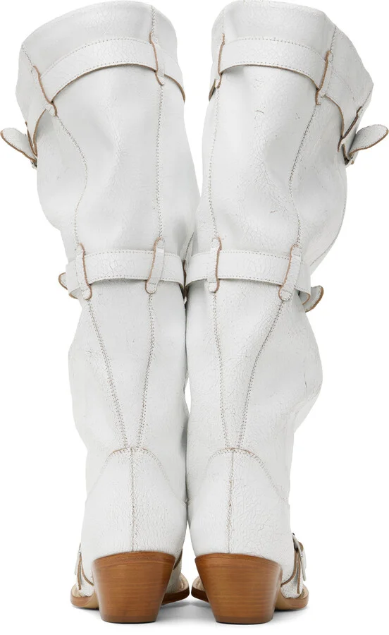 R13 White Buckled-Up Slouch Cowboy Boots - Image 2