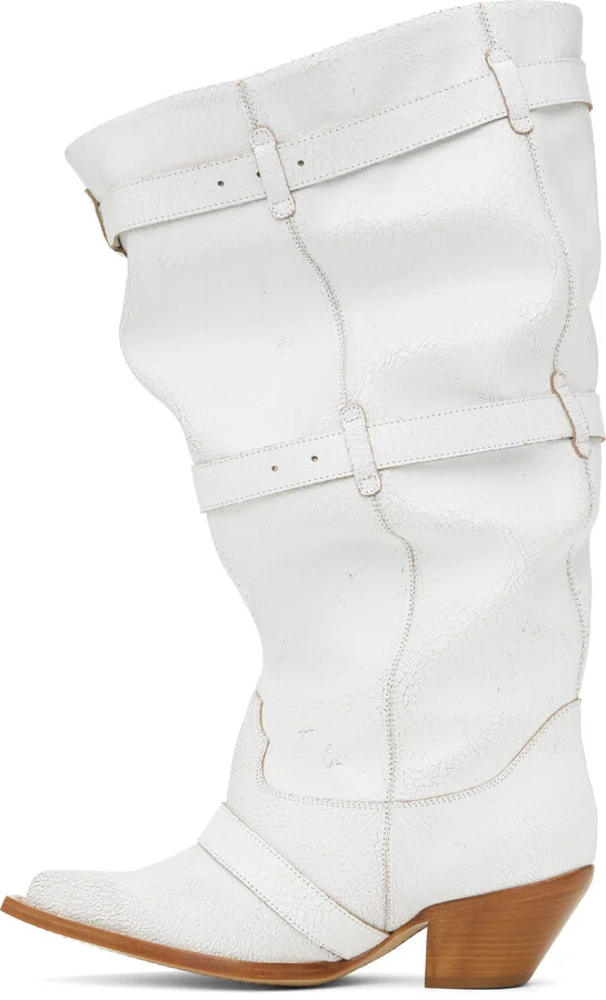 R13 White Buckled-Up Slouch Cowboy Boots - Image 3
