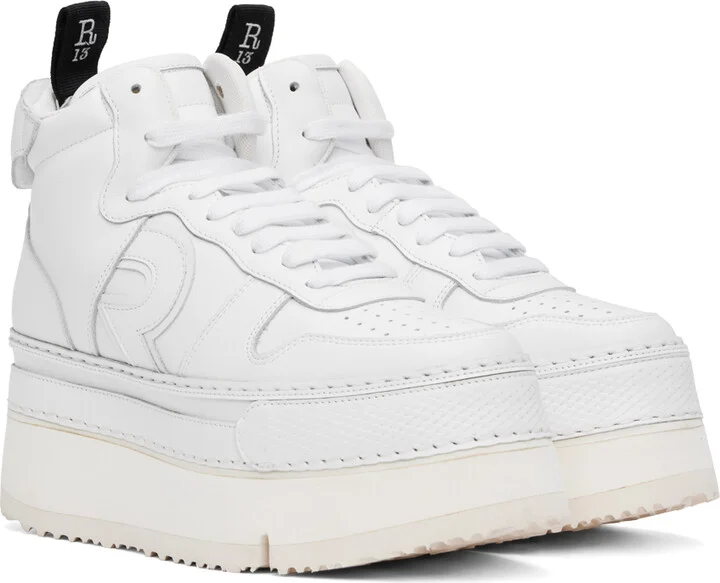 R13 White Leather Riot High Top Sneakers - Image 4