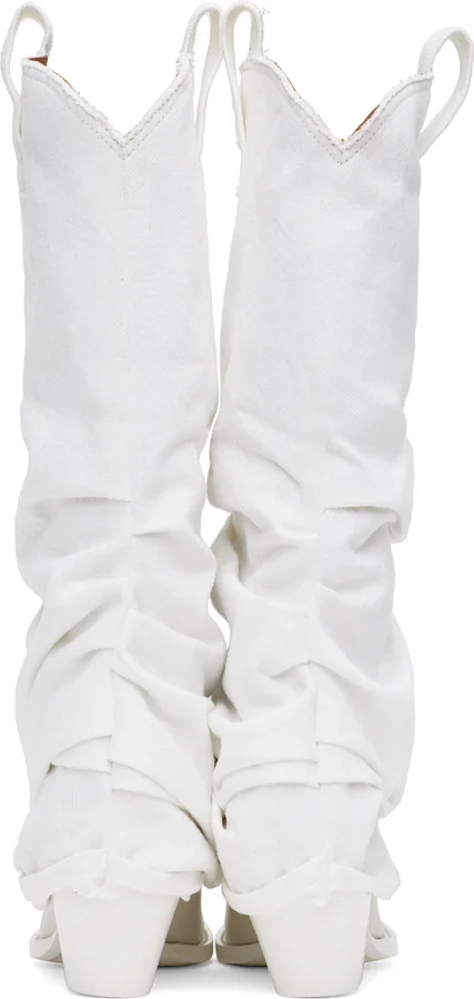 R13 White Mid Cowboy Denim Sleeve Boots - Image 2