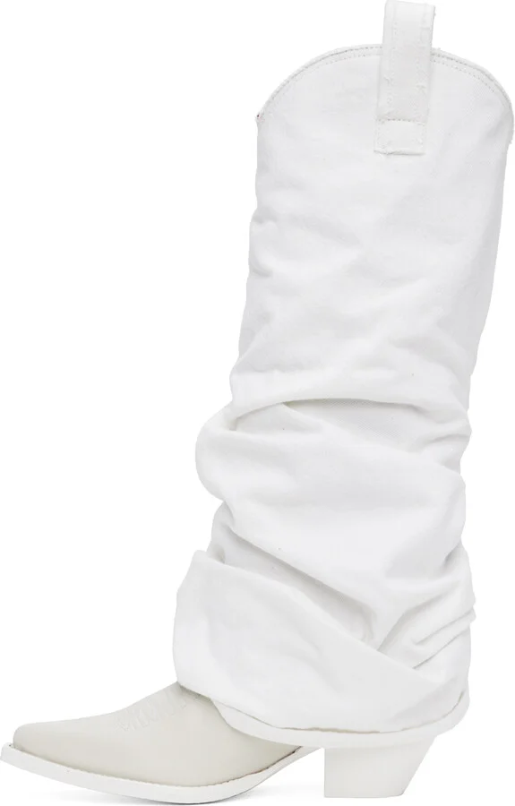 R13 White Mid Cowboy Denim Sleeve Boots - Image 3