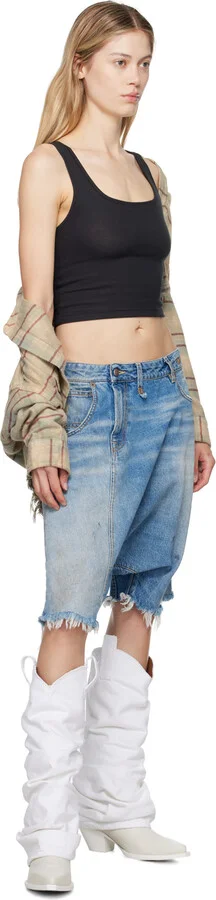 R13 White Mid Cowboy Denim Sleeve Boots - Image 5