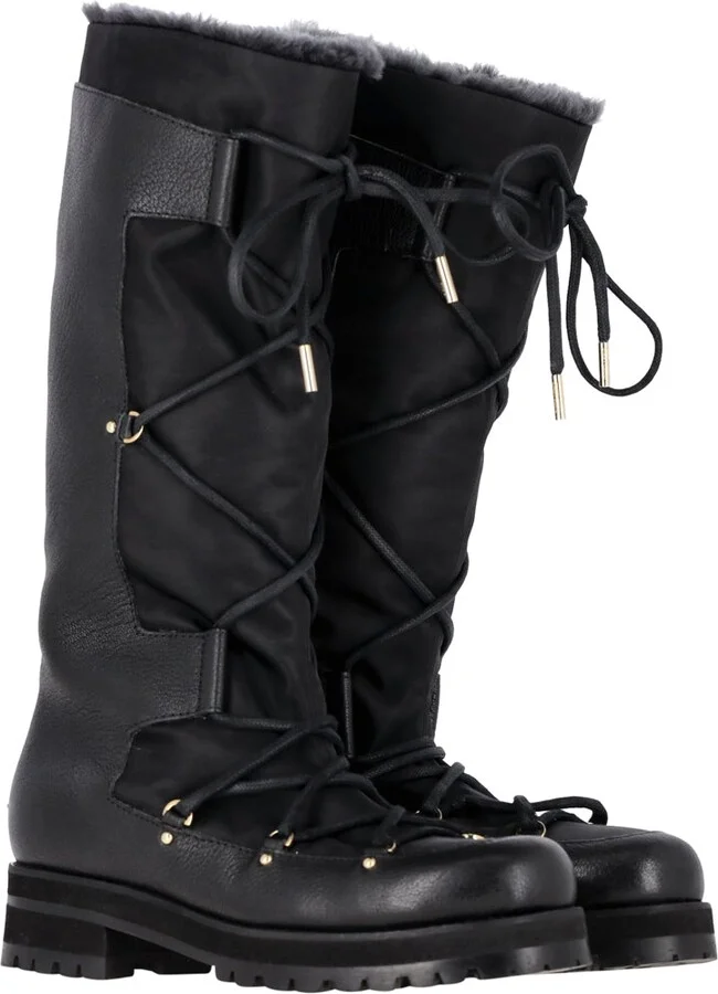 Rabbit Fur-Lined Snow Boots in Black Leather
