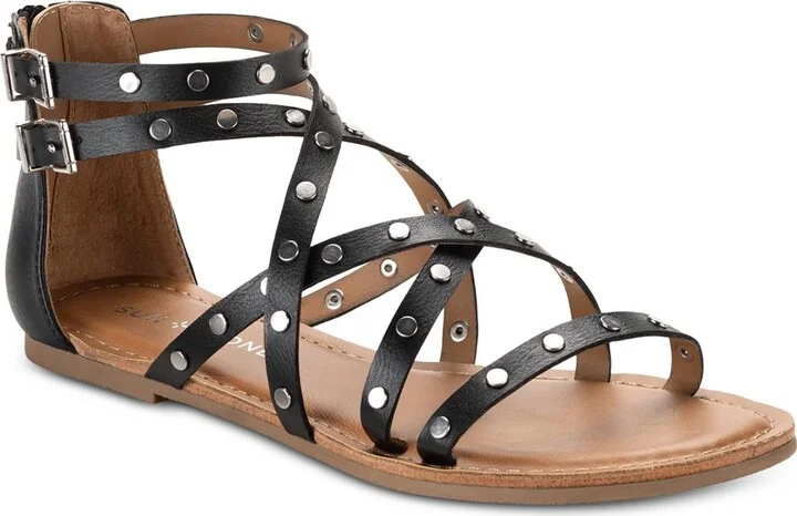RACHAELL Womens Shining studs Crisscross Gladiator Sandals