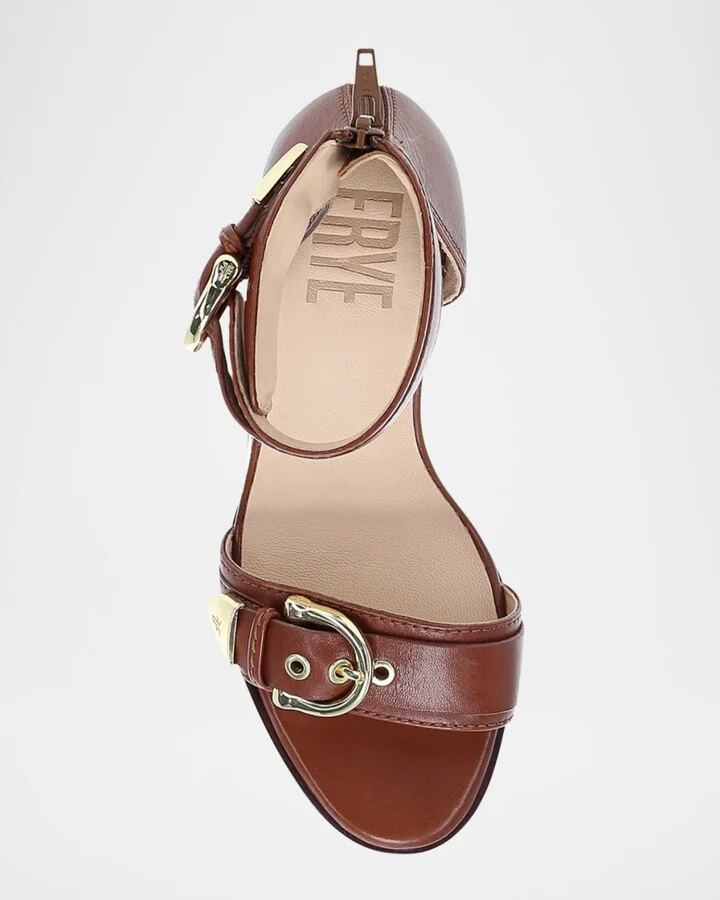 Rachel Leather Buckle-Cuff Wedge Sandals - Image 2