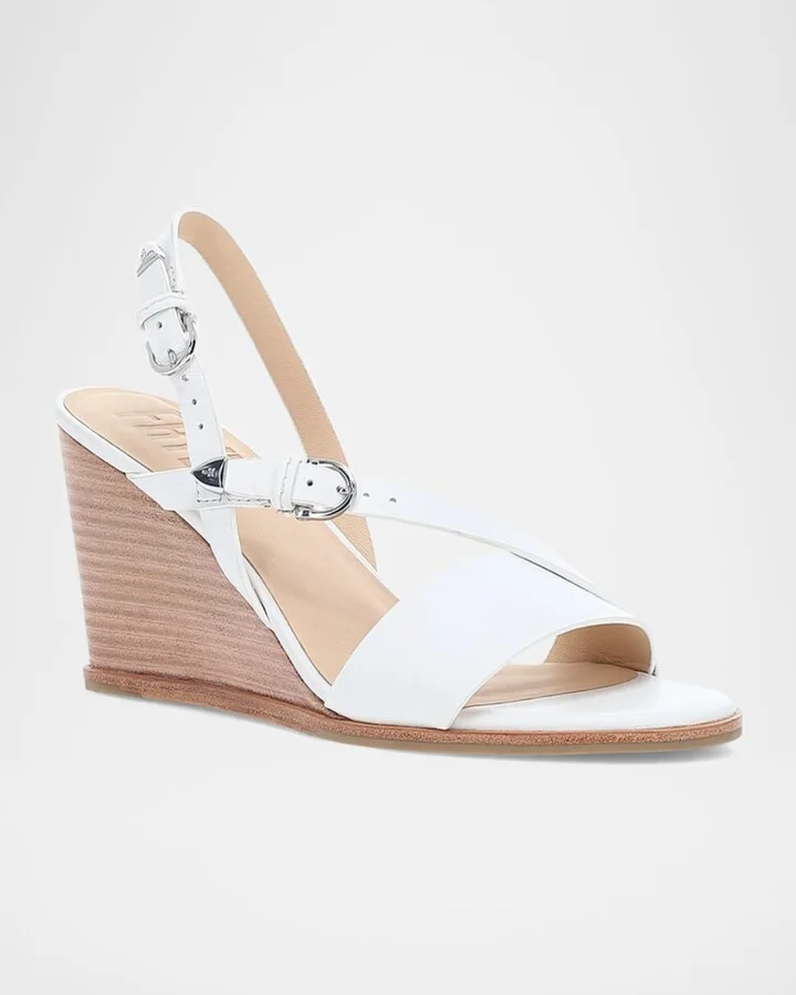 Rachel Leather Buckle Wedge Sandals - Image 2
