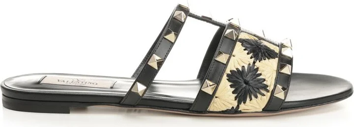 Raffia And Leather Sandal Sandals Black