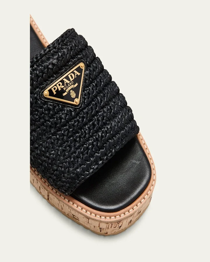 Raffia Cork Flatform Slide Sandals - Image 2