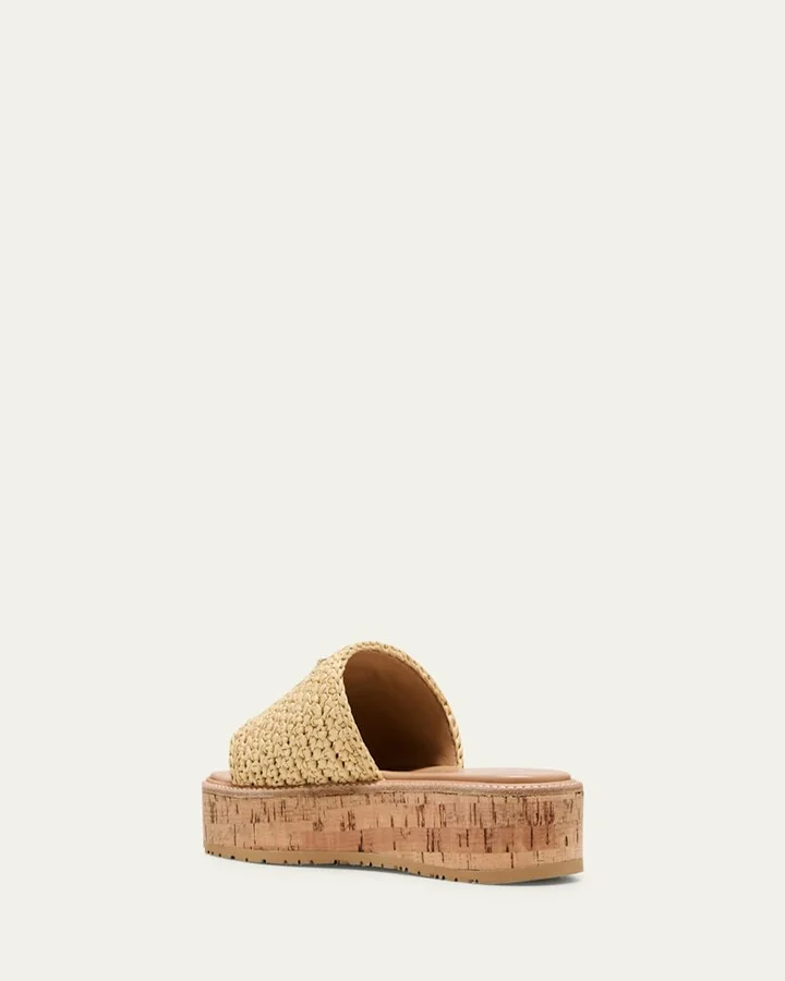 Raffia Cork Flatform Slide Sandals - Image 4