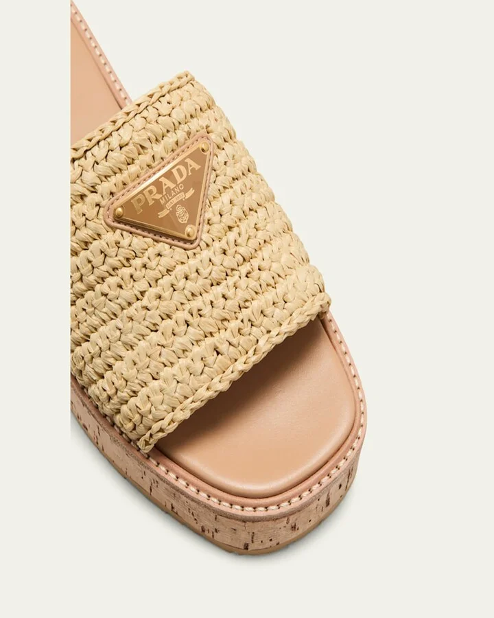 Raffia Cork Flatform Slide Sandals - Image 5