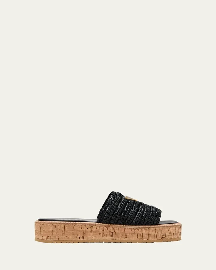 Raffia Cork Flatform Slide Sandals