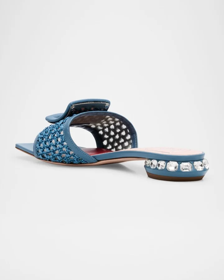 Raffia Crystal Buckle Mule Sandals - Image 3