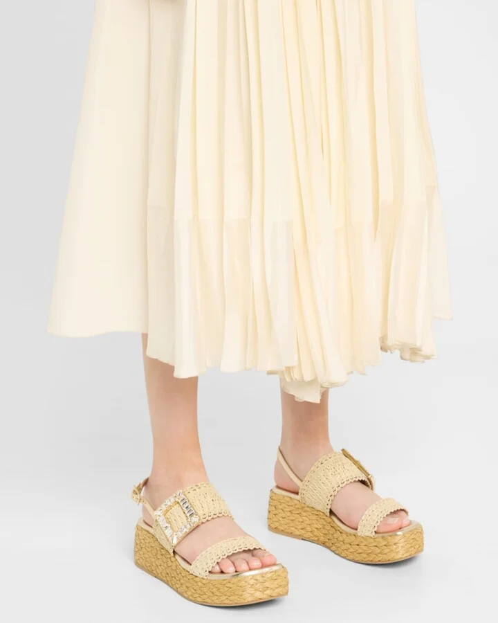 Raffia Crystal Buckle Platform Sandals - Image 6