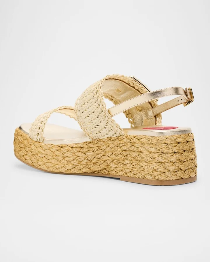 Raffia Crystal Buckle Platform Sandals - Image 7