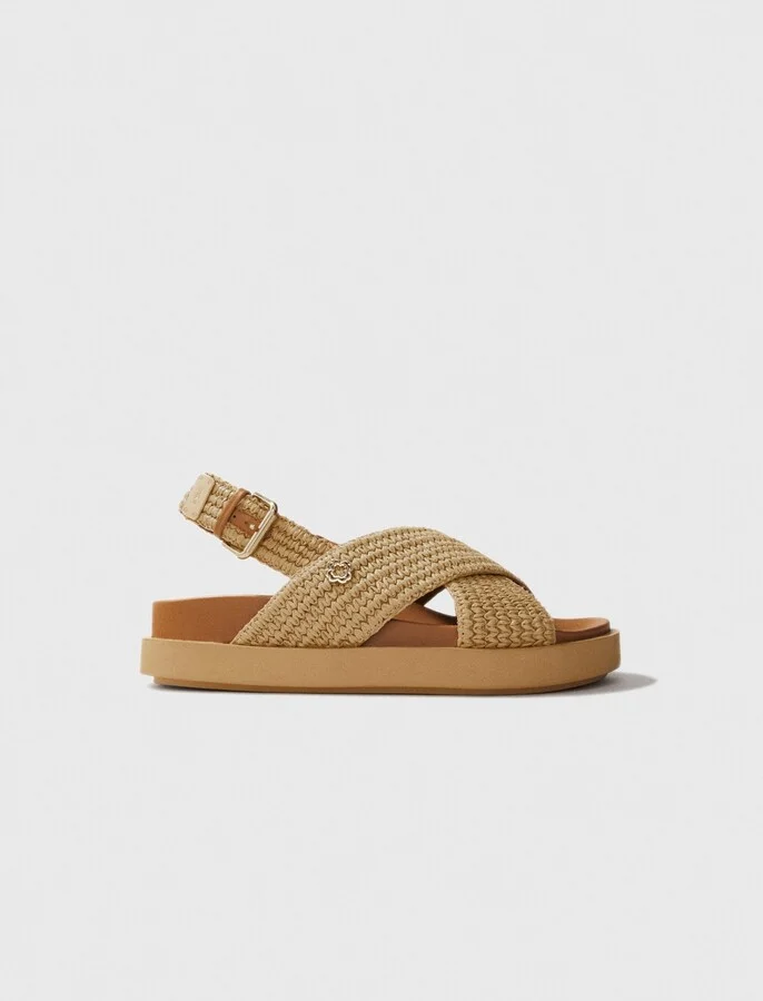 Raffia-effect flat sandals