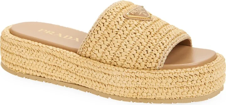 Raffia Flatform Slide Sandal