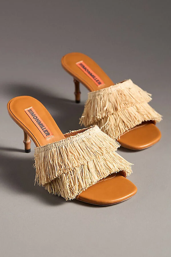 Raffia Fringe Playa Bamboo Mule Heels - Image 2