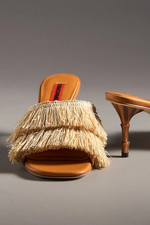 Raffia Fringe Playa Bamboo Mule Heels - Image 3