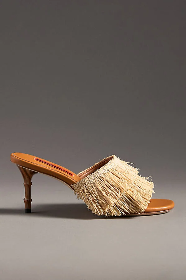 Raffia Fringe Playa Bamboo Mule Heels