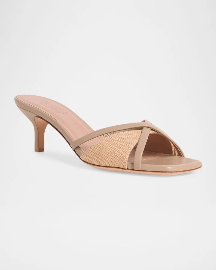 Raffia Leather Crisscross Slide Sandals - Image 2