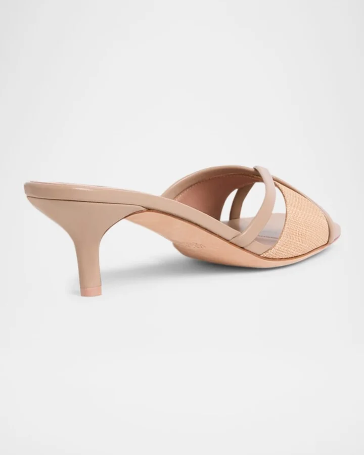 Raffia Leather Crisscross Slide Sandals - Image 4