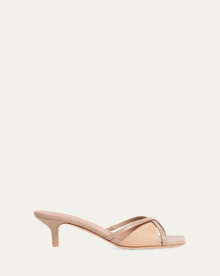 Raffia Leather Crisscross Slide Sandals