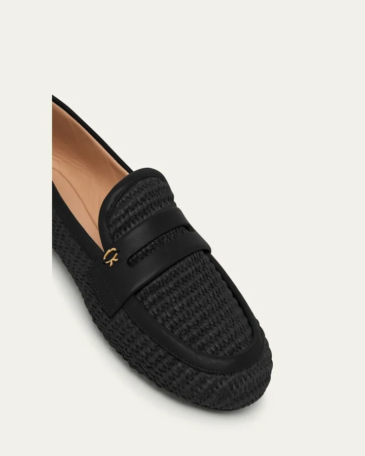 Raffia Leather Penny Loafers - Image 2
