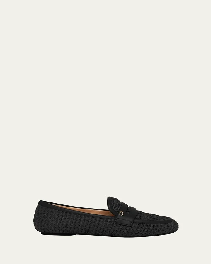 Raffia Leather Penny Loafers