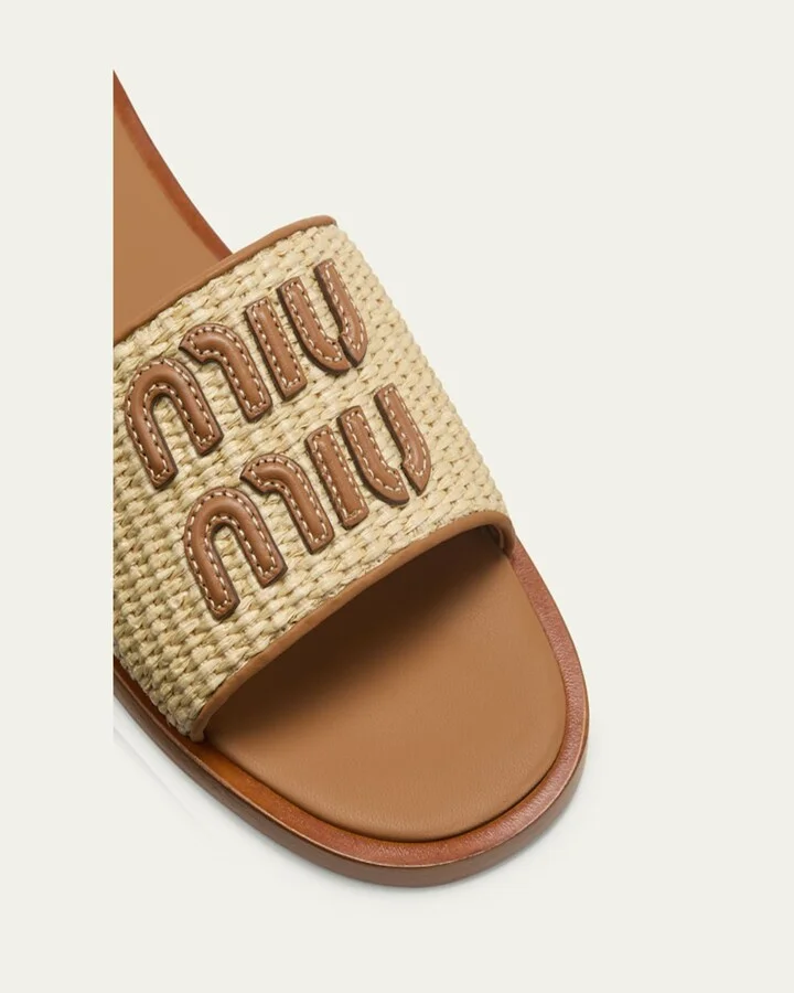 Raffia Logo Flat Slide Sandals - Image 3