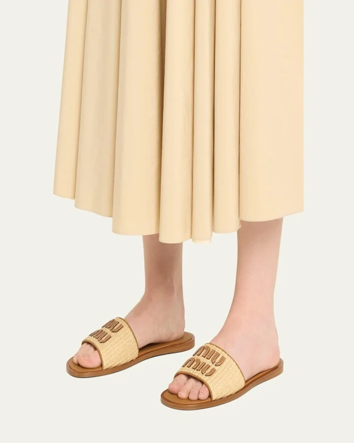 Raffia Logo Flat Slide Sandals - Image 5