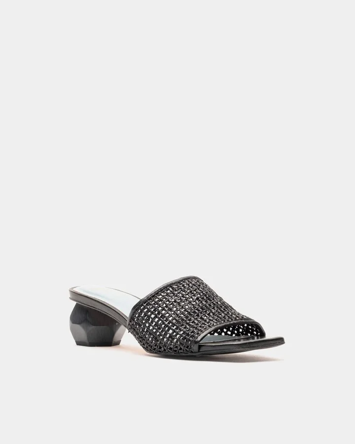 Raffia Mesh Slide - Black