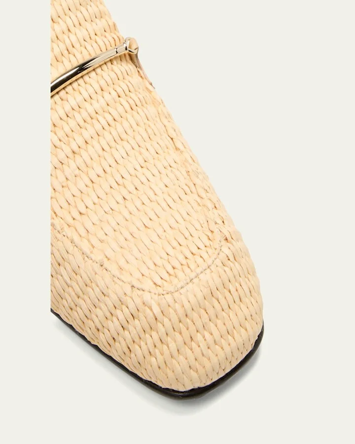 Raffia Metal-Strap Flat Loafers - Image 2