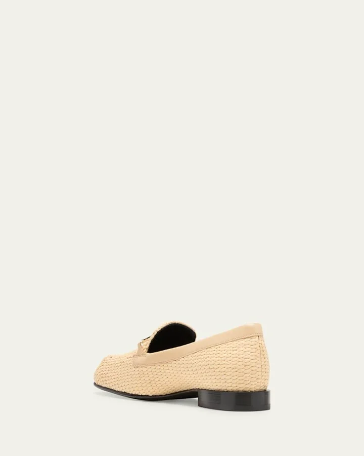 Raffia Metal-Strap Flat Loafers - Image 3