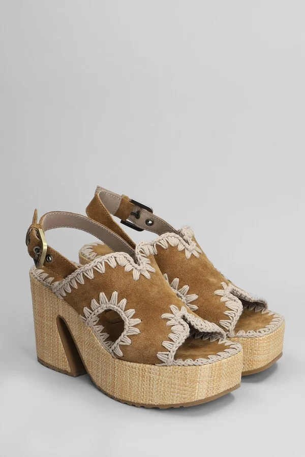 Raffia Platform Sandals In Leather Color Suede - Image 2