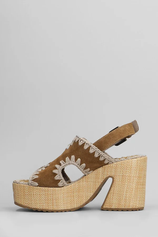 Raffia Platform Sandals In Leather Color Suede - Image 3