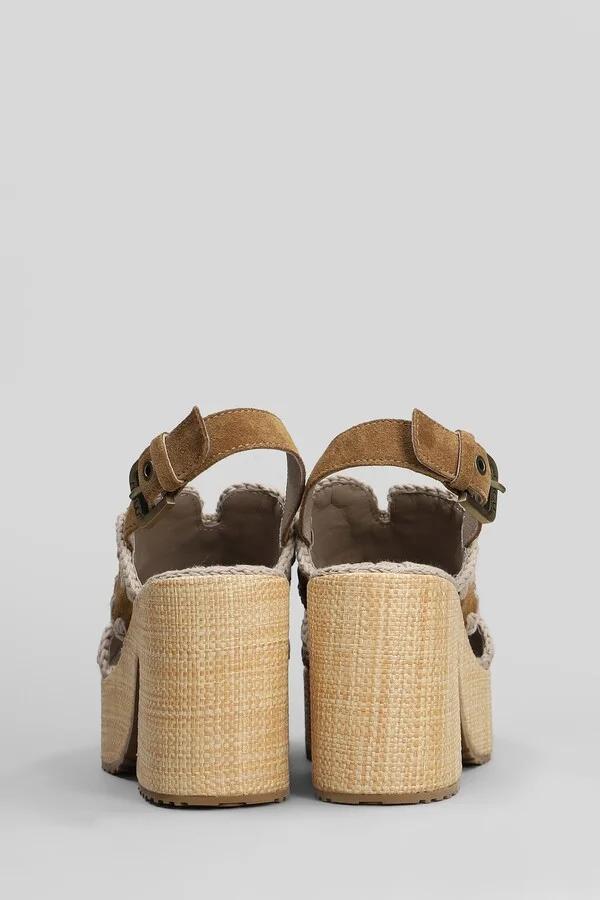 Raffia Platform Sandals In Leather Color Suede - Image 4