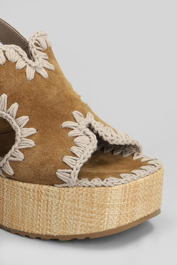 Raffia Platform Sandals In Leather Color Suede - Image 5