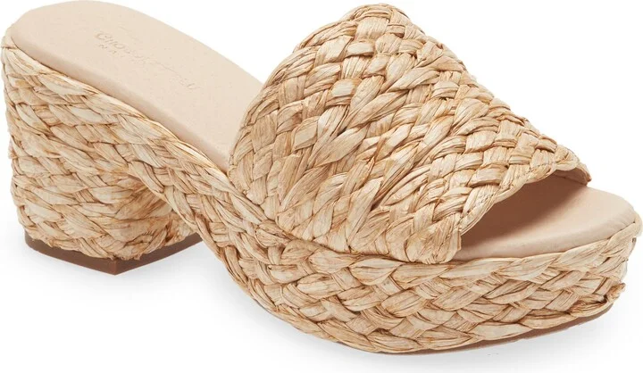 Raffia Platform Slide Sandal