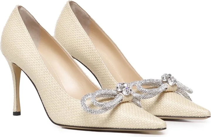 Raffia Pumps With Double Bow Crystals - Image 2