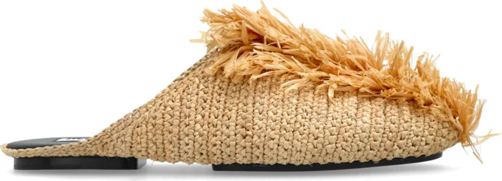 Raffia Slides, , - Beige