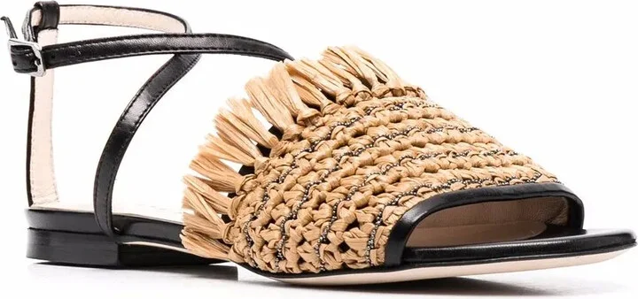 Raffia-Strap Leather Sandals - Image 2