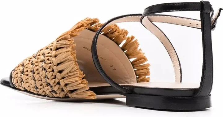 Raffia-Strap Leather Sandals - Image 3