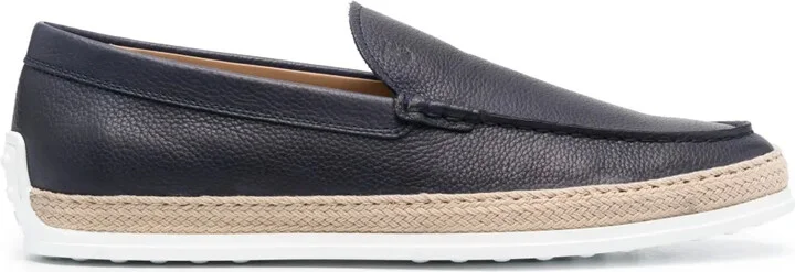 Raffia-Trimmed Leather Loafers