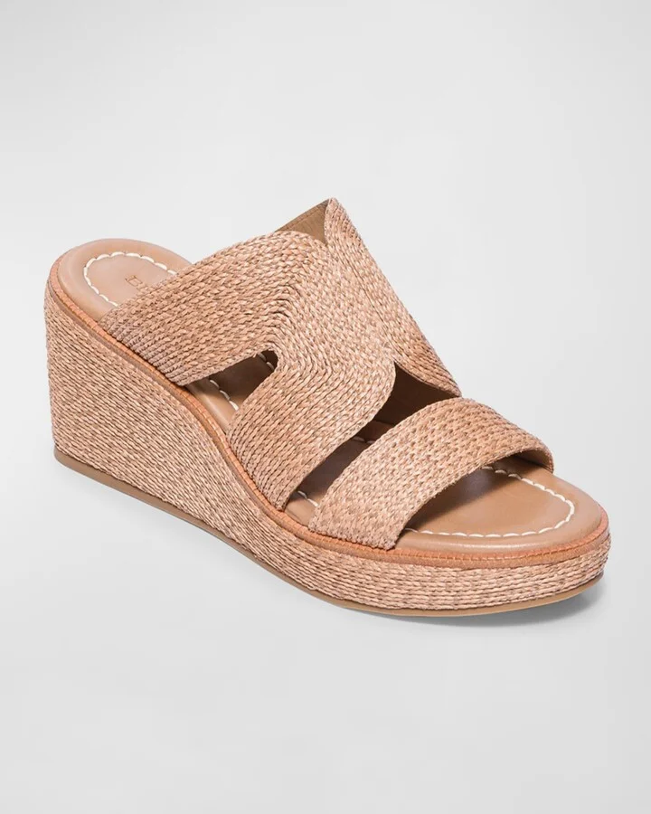 Raffia Wedge Platform Slide Sandals - Image 3