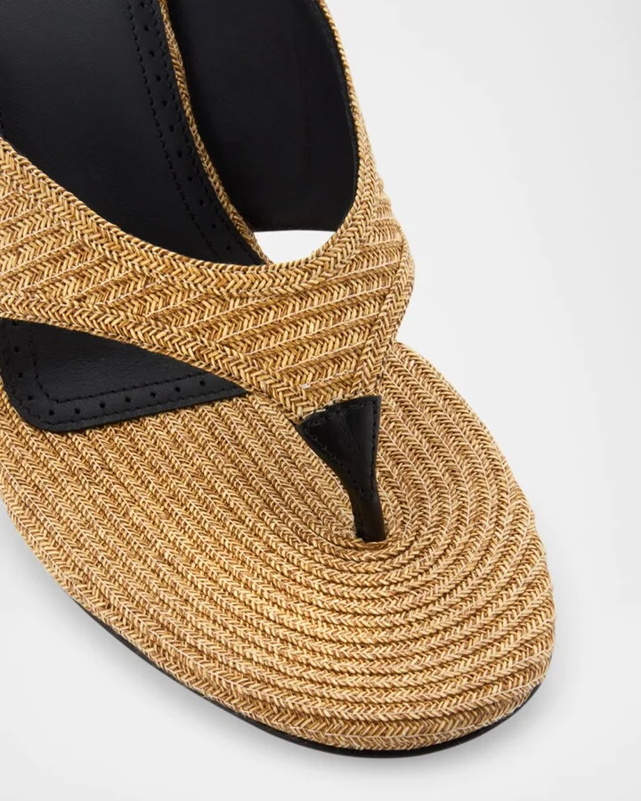 Raffia Wedge Thong Sandals - Image 8