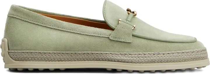 Rafia-Trimmed Suede Loafers