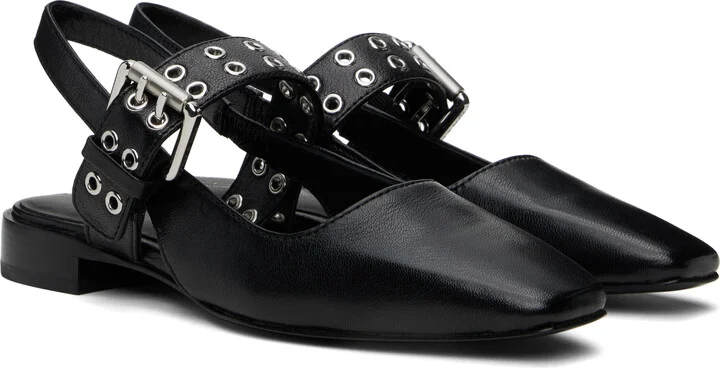 rag & bone Black Astra Leather Slingback Slippers - Image 4